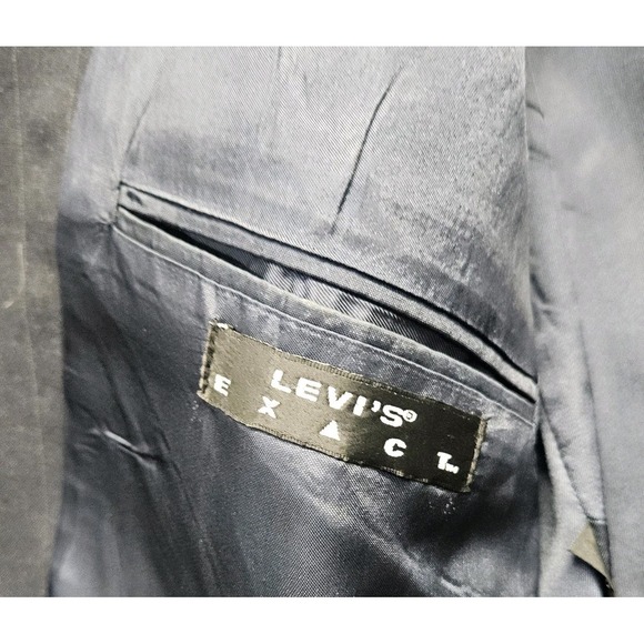 Levis Vintage Exact Blazer Mens 46L Dark Gray Pinstriped Suit Jacket Sport Coat - Picture 10 of 12